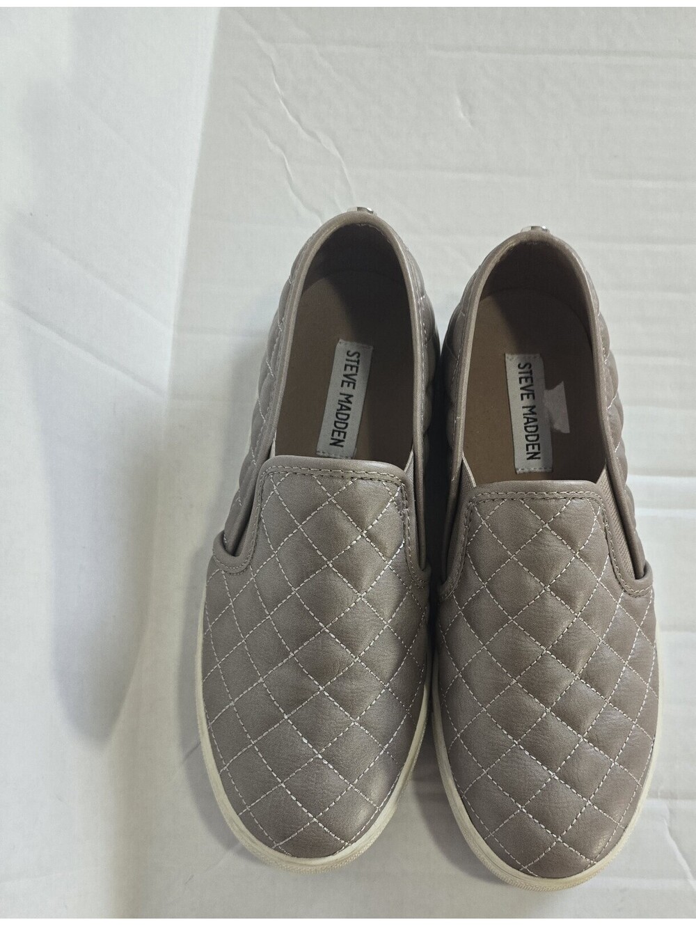 Steve Madden Shoes Womens Quilted Slip-On Taupe Brown 8.50 M Elevated Minamilist